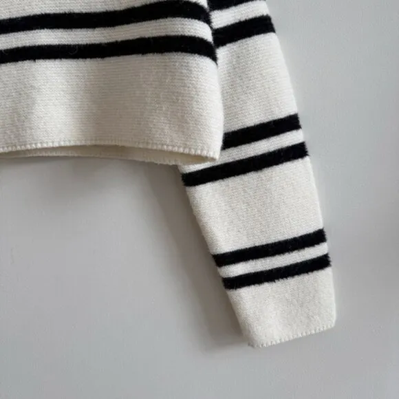 OAK   FORT • Collared Striped Sweater in Cream Black Stripe • XS