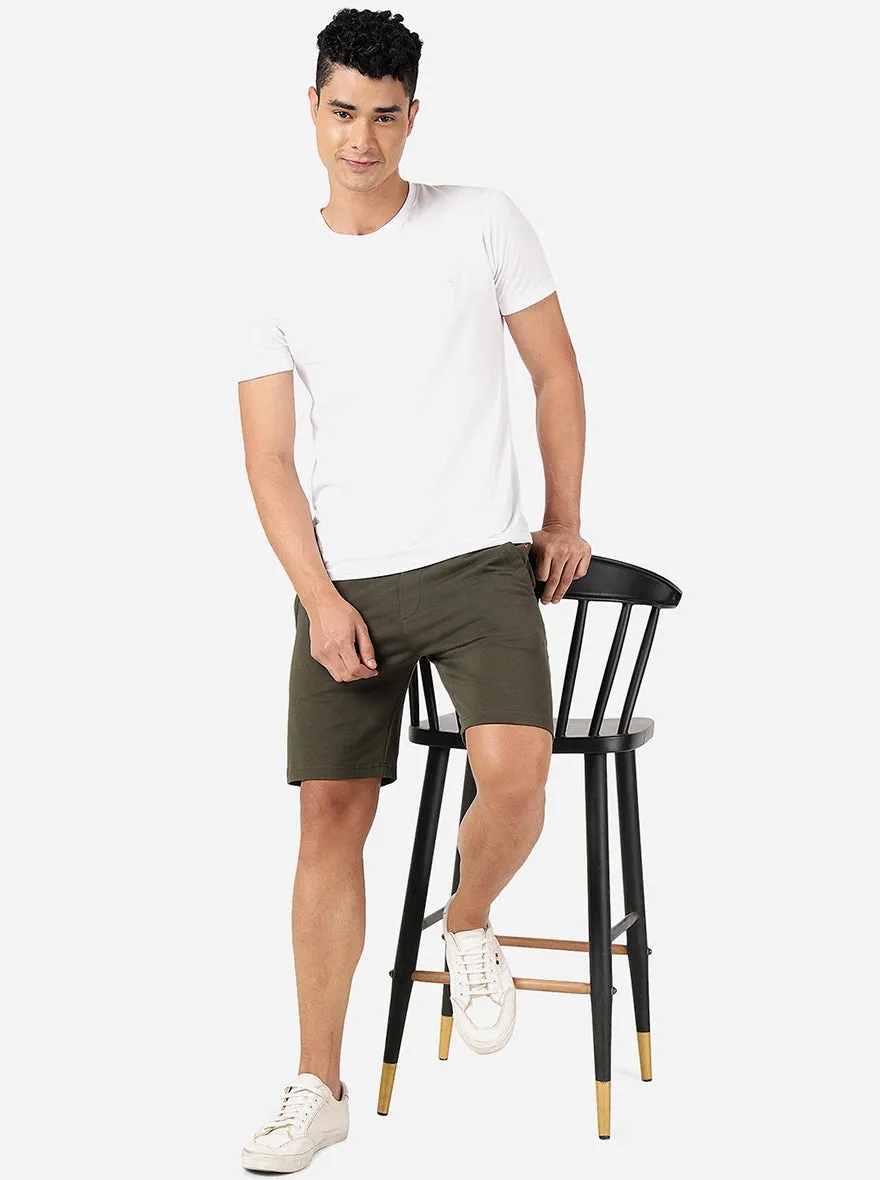 Olive Green Solid Slim Fit Shorts | JadeBlue