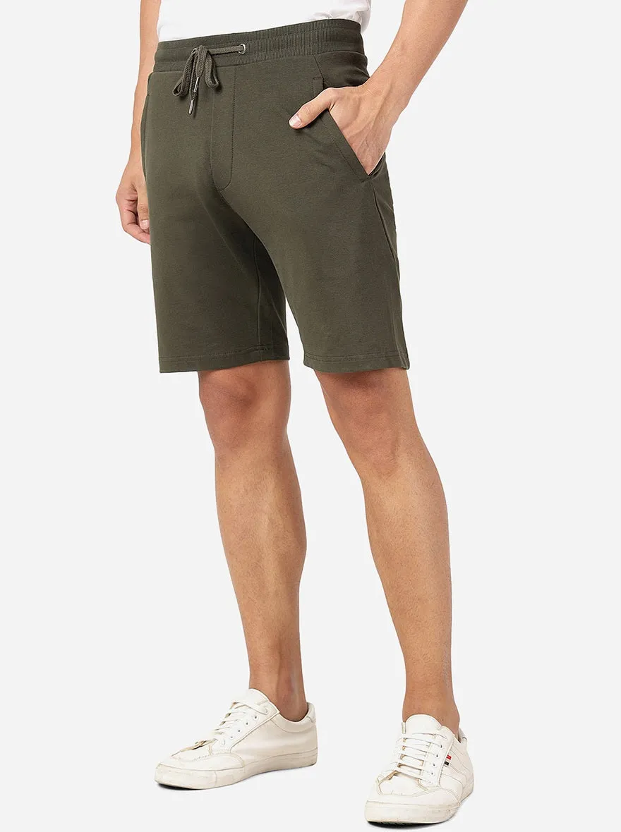 Olive Green Solid Slim Fit Shorts | JadeBlue