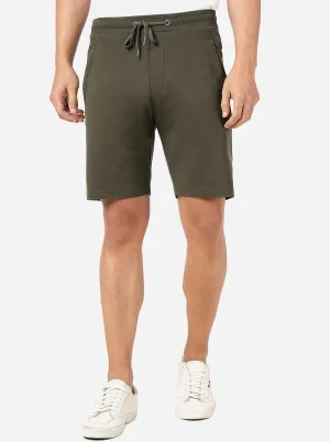 Olive Green Solid Slim Fit Shorts | JadeBlue