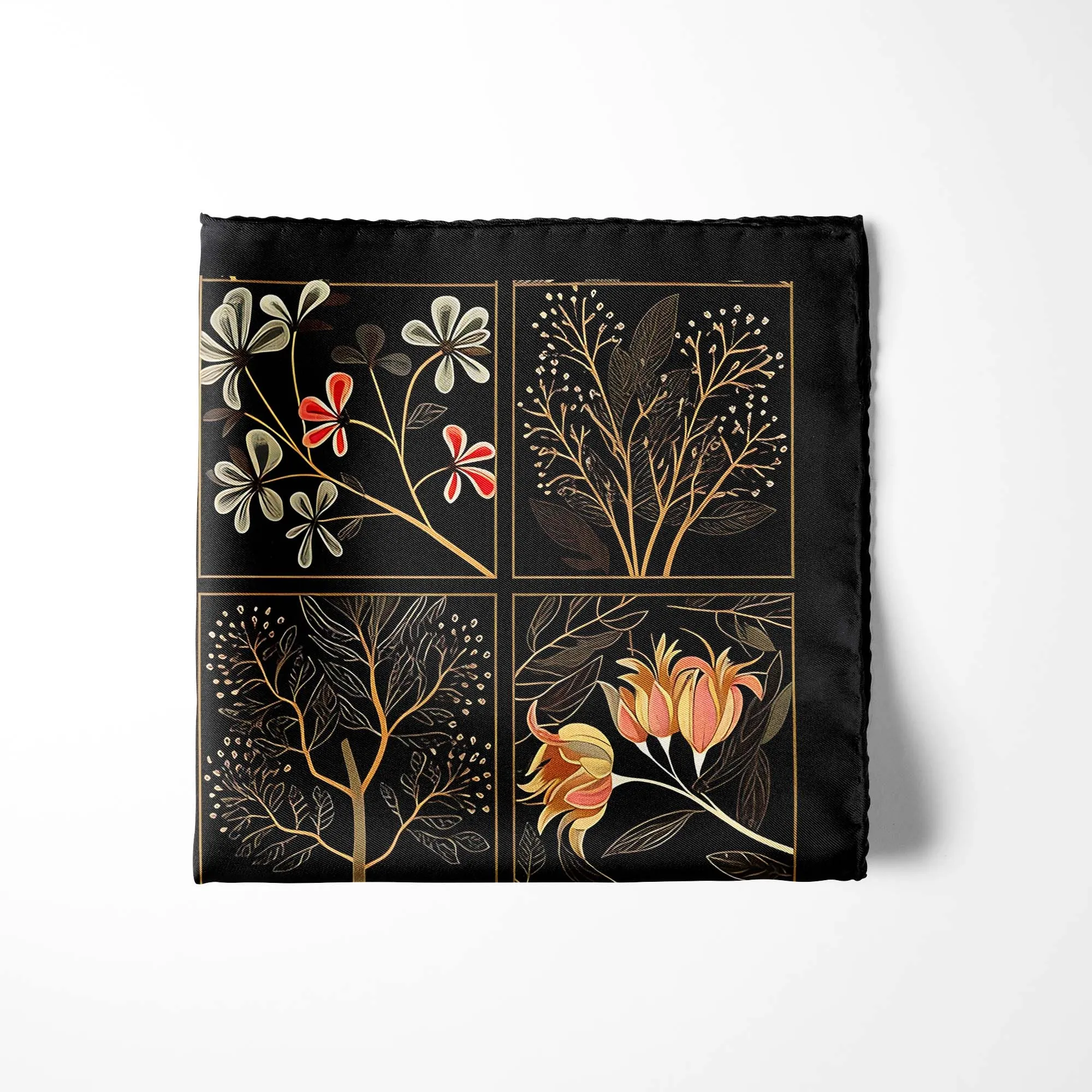 ORGANIC DARK FLORAL SILK POCKET SQUARE