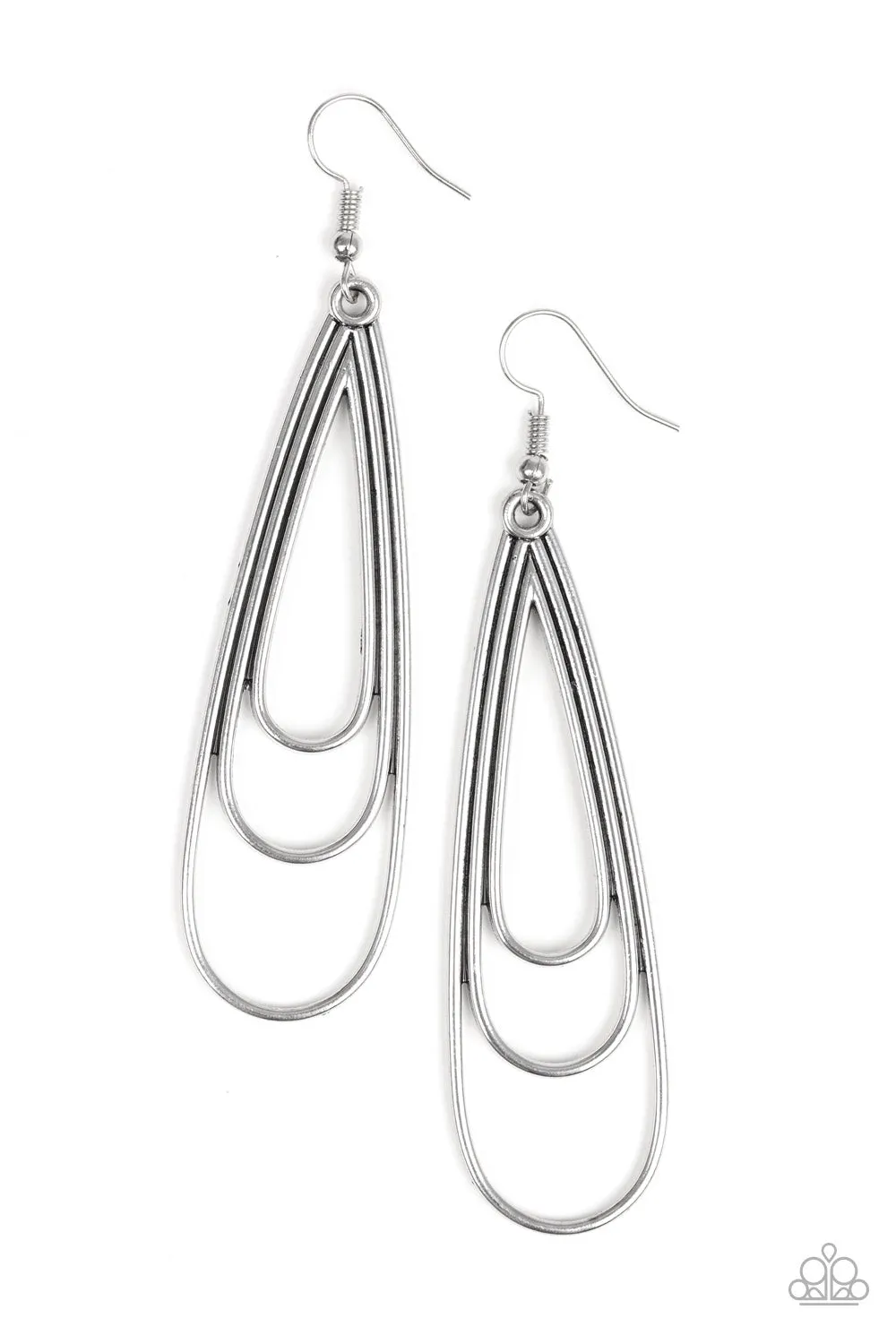 Paparazzi - Triple Ripple - Silver Earrings
