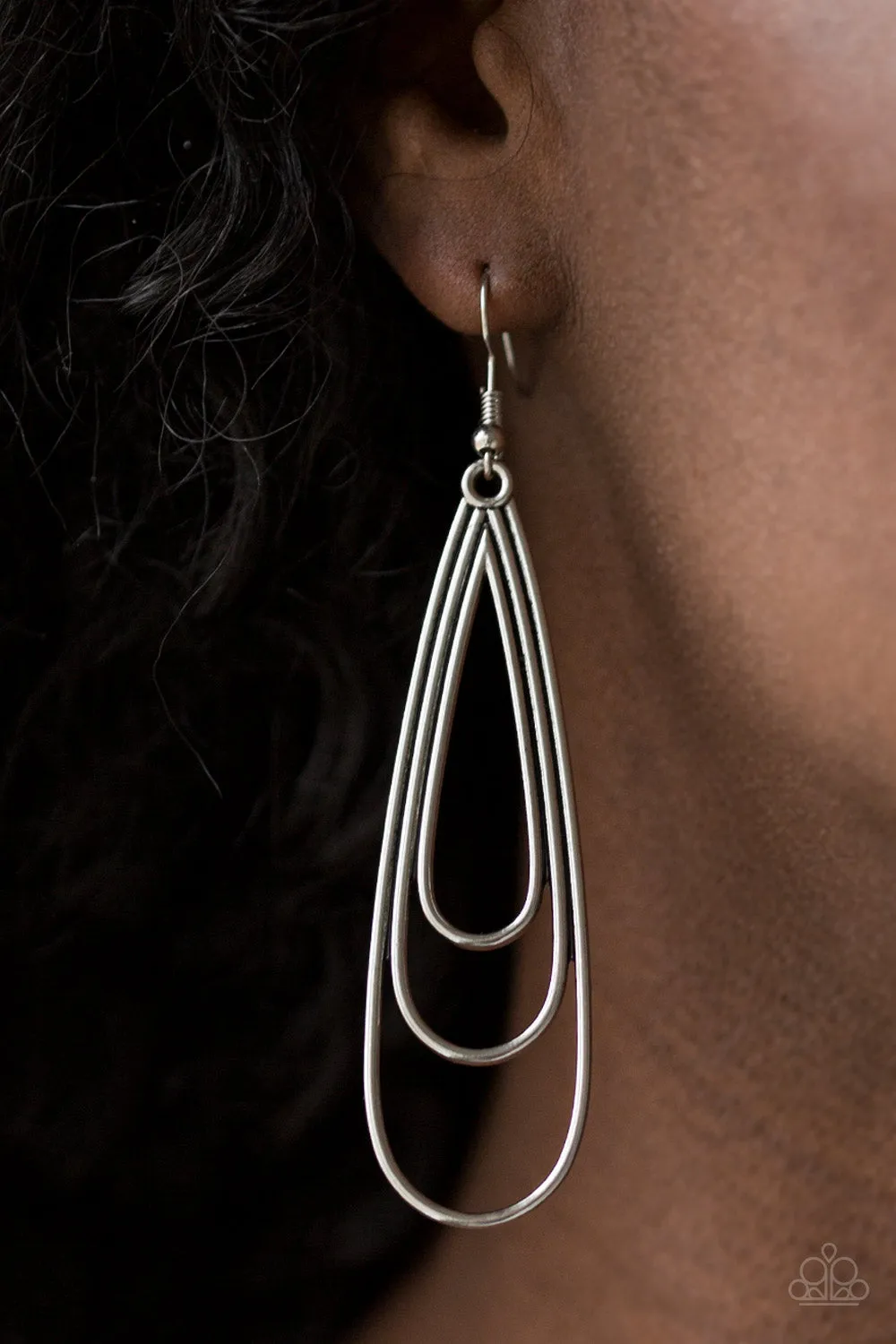Paparazzi - Triple Ripple - Silver Earrings