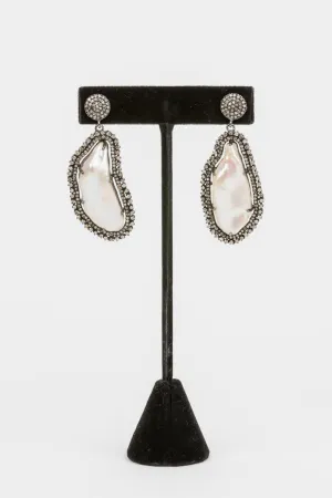 Pave Diamond,  Baroque Pearl Earrings