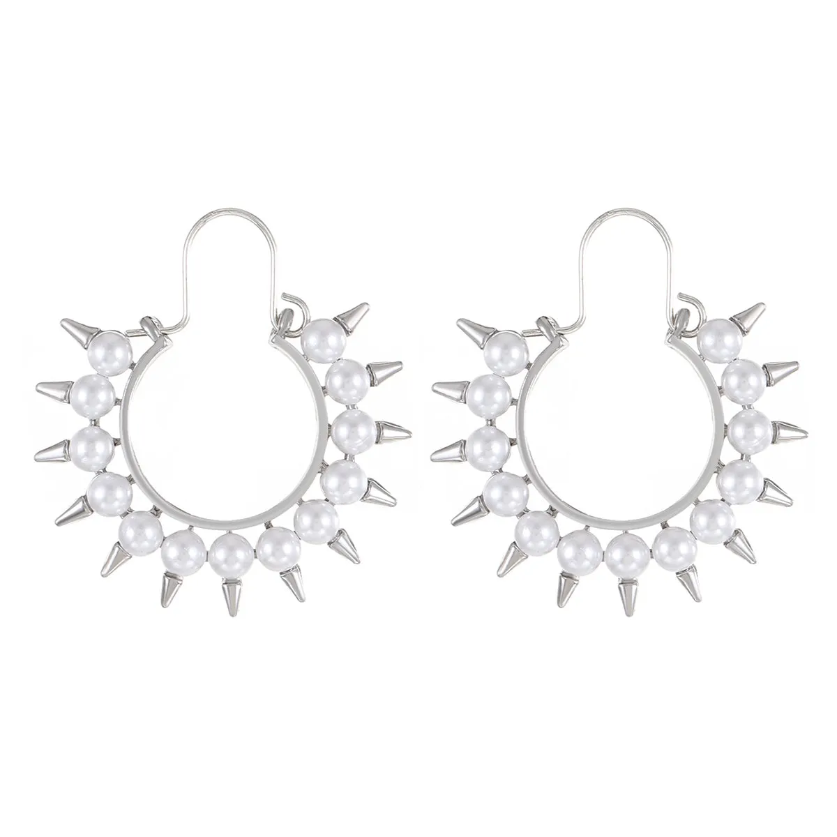 Pearl & Silver-Plated Spike Hoop Earrings