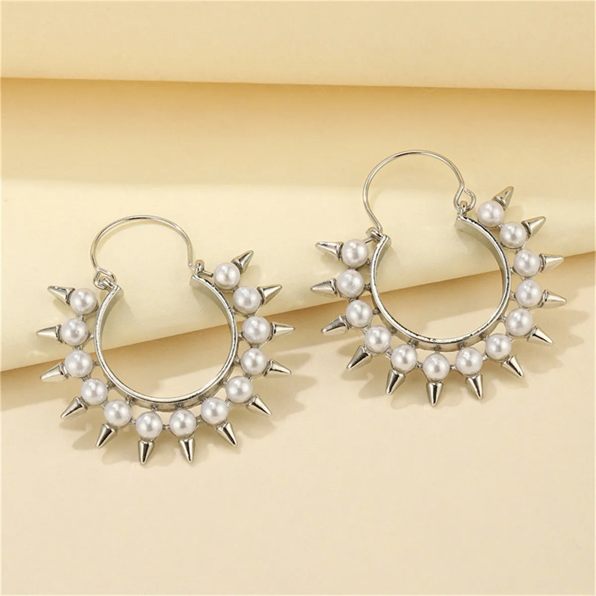 Pearl & Silver-Plated Spike Hoop Earrings