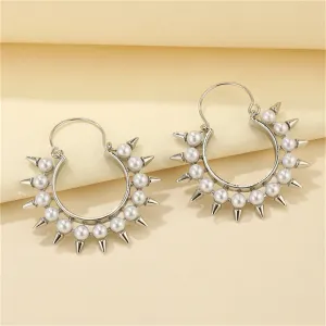 Pearl & Silver-Plated Spike Hoop Earrings
