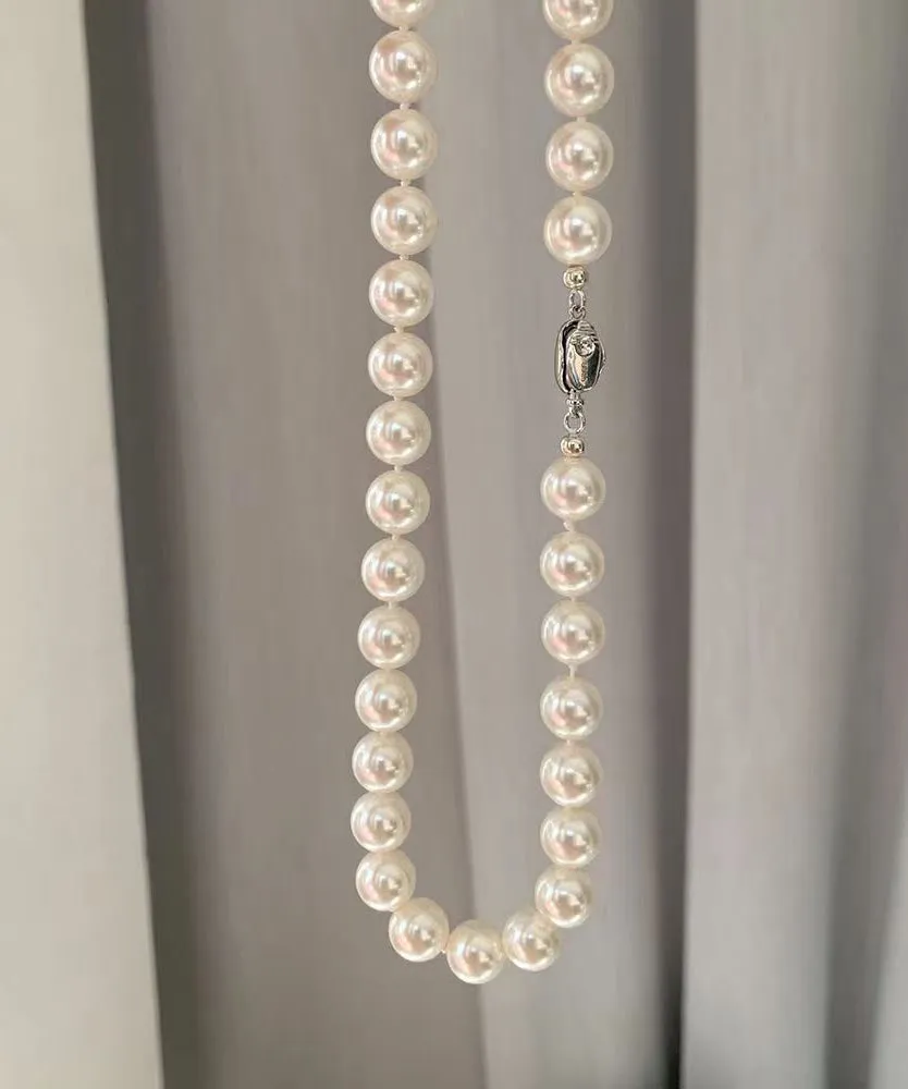 peopleterritory Chic White Sterling Silver Pearl Gratuated Bead Necklac Two Piece Set DF1021