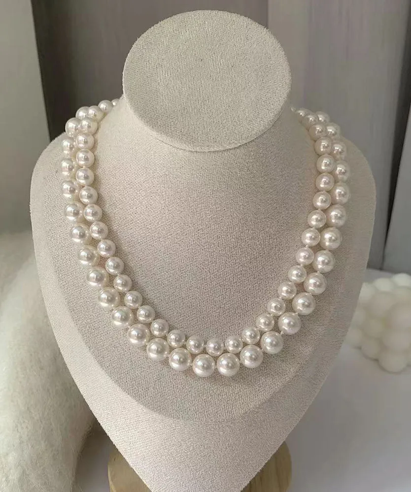 peopleterritory Chic White Sterling Silver Pearl Gratuated Bead Necklac Two Piece Set DF1021