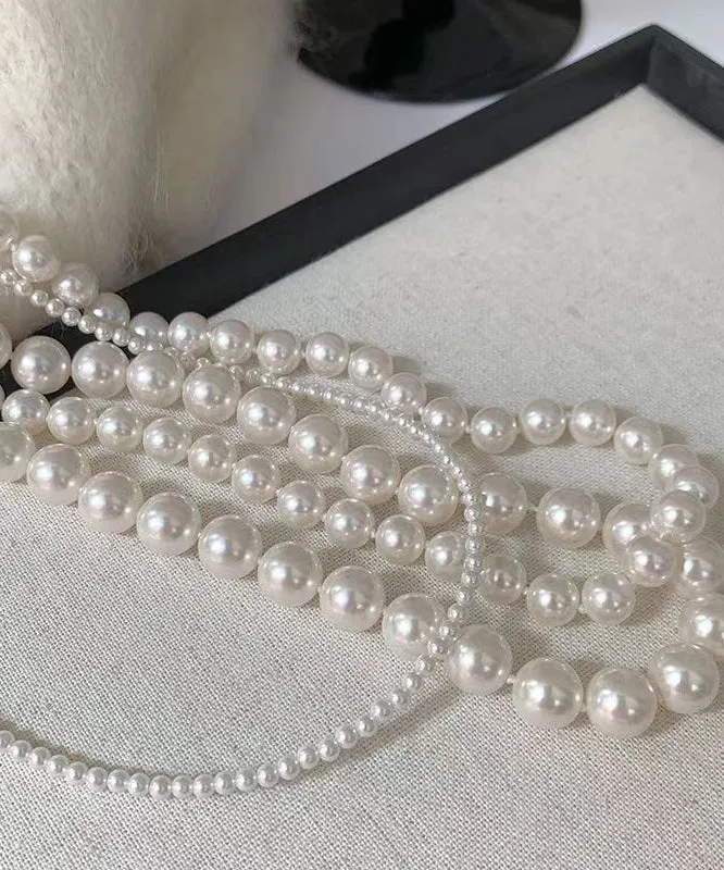 peopleterritory Chic White Sterling Silver Pearl Gratuated Bead Necklac Two Piece Set DF1021