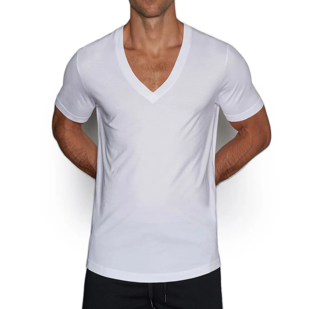Perfect Pima Relaxed Deep V-Neck T-Shirt White