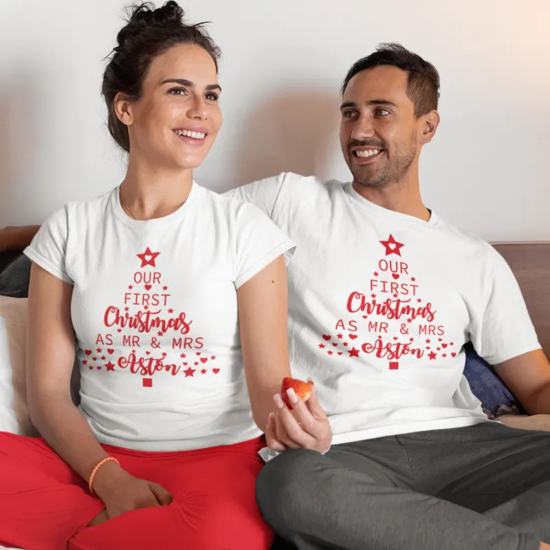 Personalised Our First Christmas as MR & MRS T-shirt
