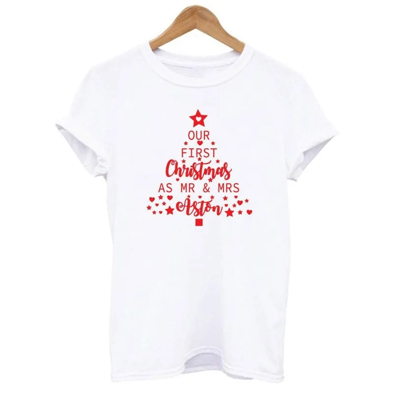 Personalised Our First Christmas as MR & MRS T-shirt