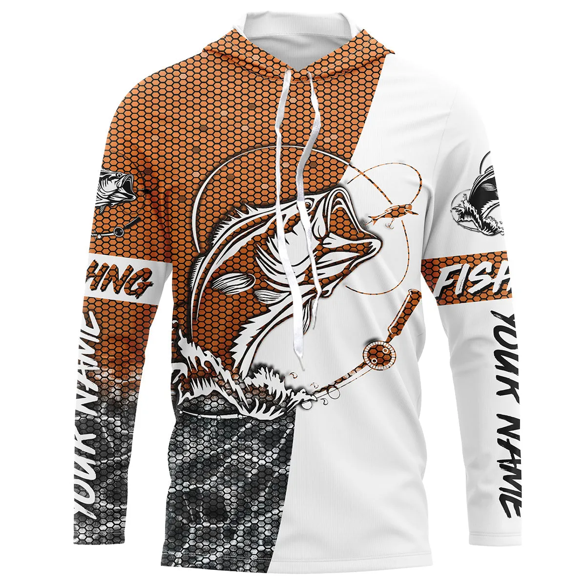 Personalized Bass Fishing jerseys, Bass Fishing Long Sleeve Fishing tournament shirts | orange IPHW2217