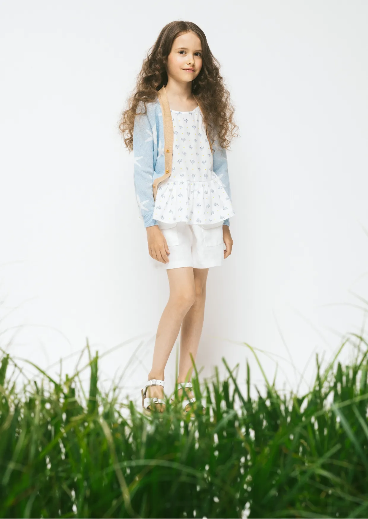 Pima Cotton Knit Cardigan Starfish, Blue