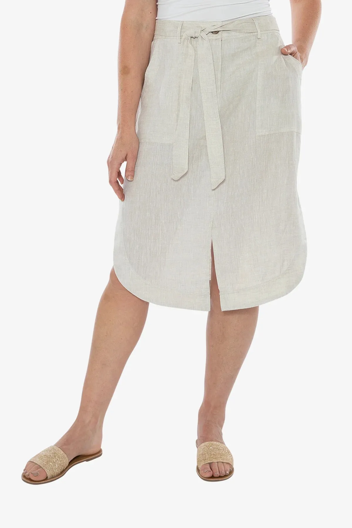Ping Pong Curved Hem Midi Skirt - Flax