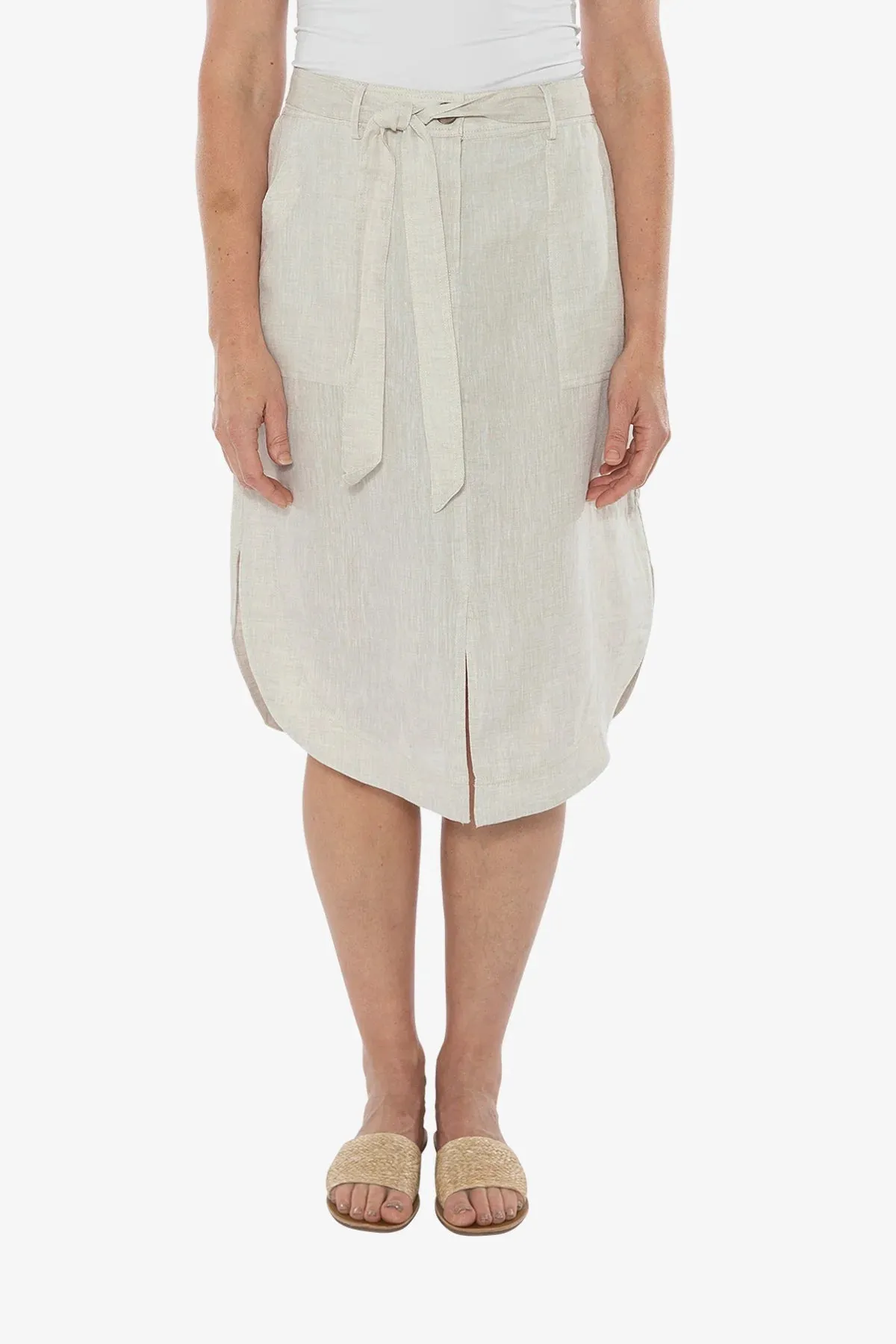 Ping Pong Curved Hem Midi Skirt - Flax