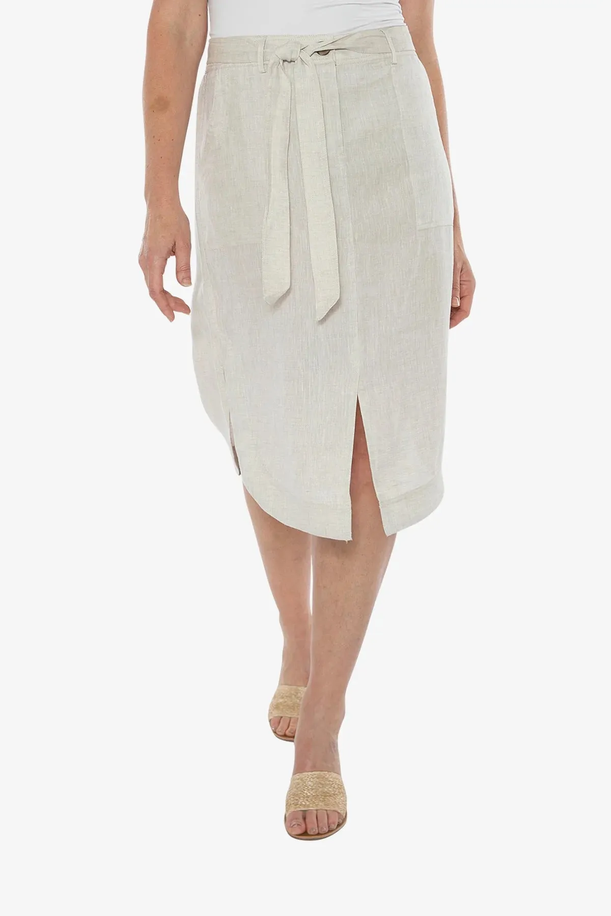 Ping Pong Curved Hem Midi Skirt - Flax