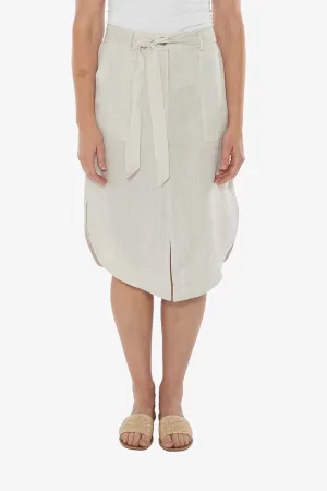 Ping Pong Curved Hem Midi Skirt - Flax