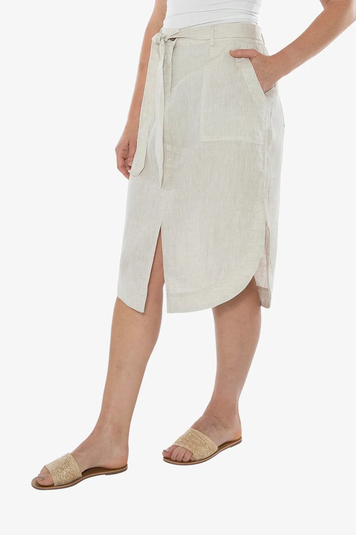 Ping Pong Curved Hem Midi Skirt - Flax