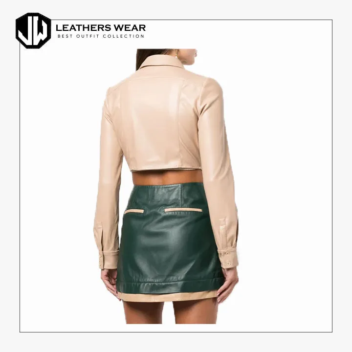Pink Cropped Faux Leather Shirt
