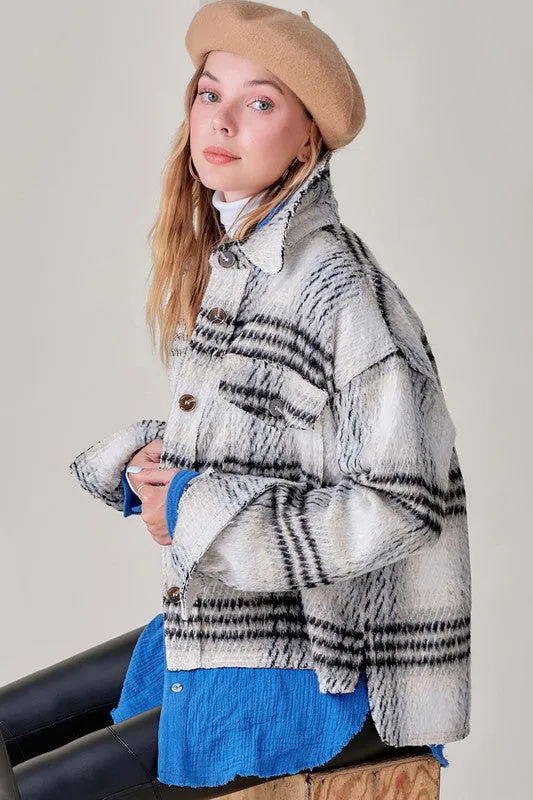 Plaid Button Up Jacket w/ Pockets
