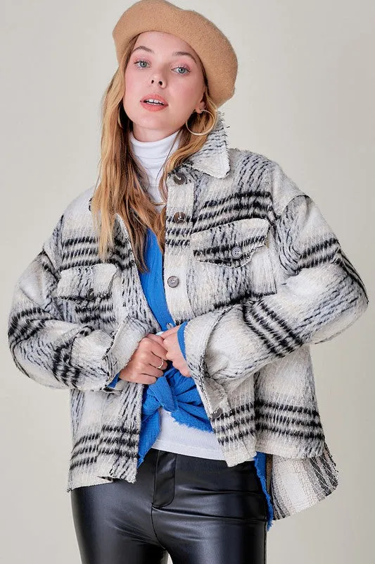 Plaid Button Up Jacket w/ Pockets