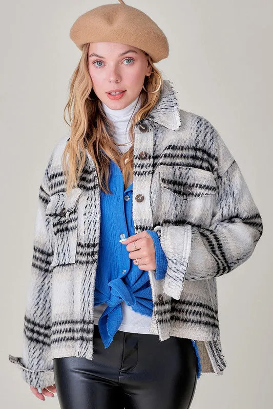 Plaid Button Up Jacket w/ Pockets
