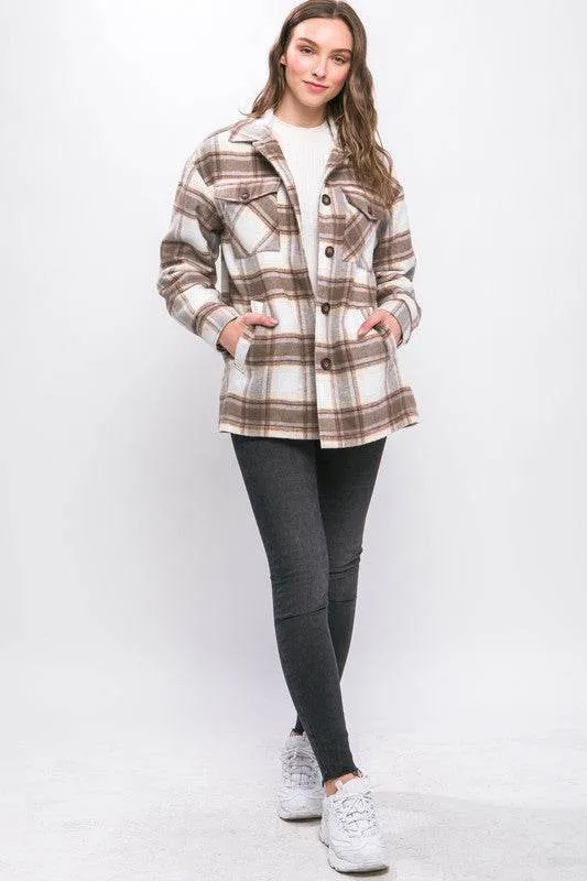 Plaid Button Up Jacket with Sherpa Lining