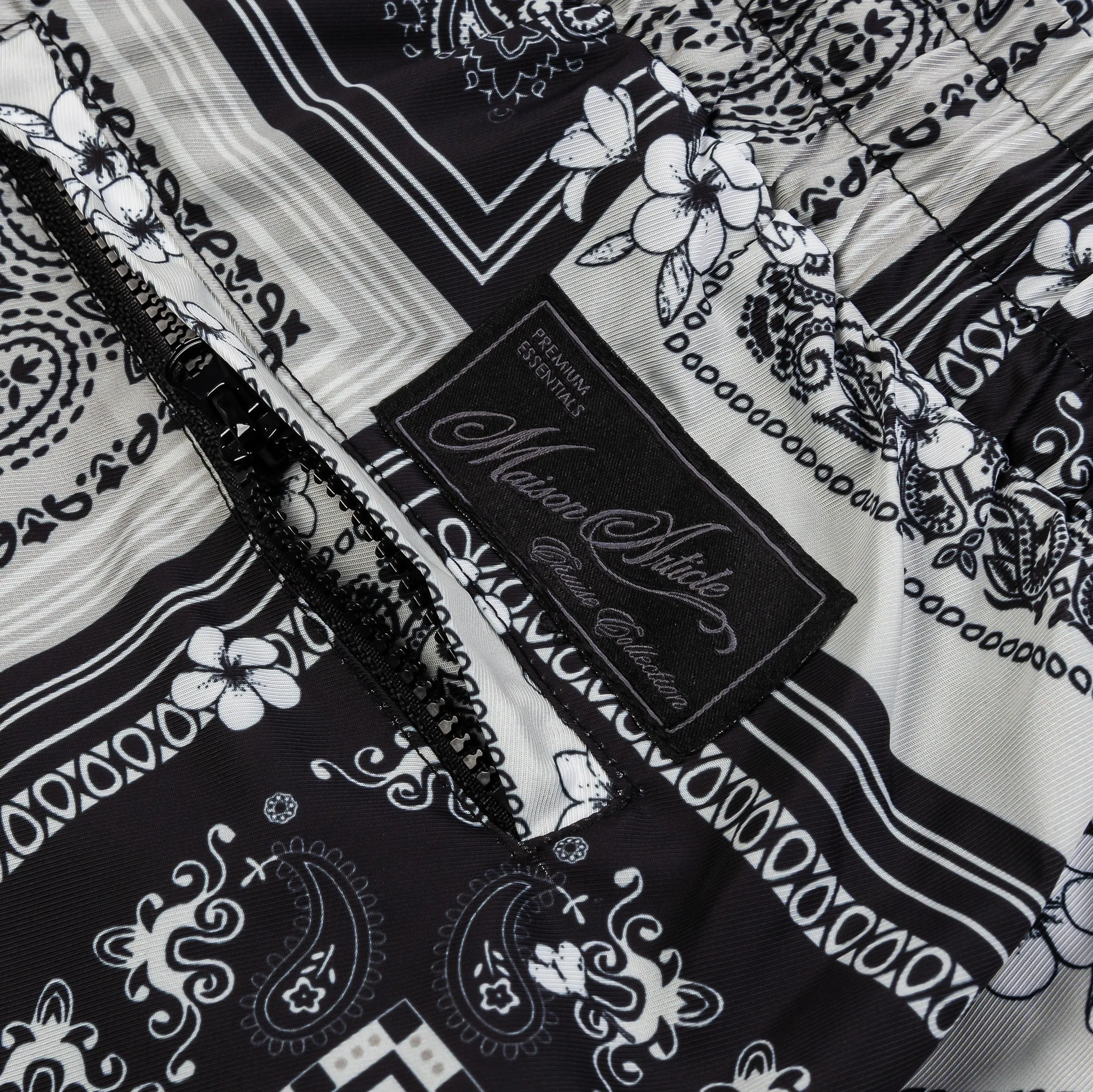 Plumeria Paisley Hybrid Mens Shorts (Black/Grey)