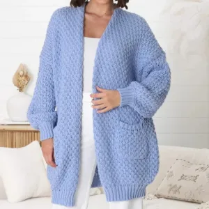 Plus size front chunky knitted pocket cardigan sweater