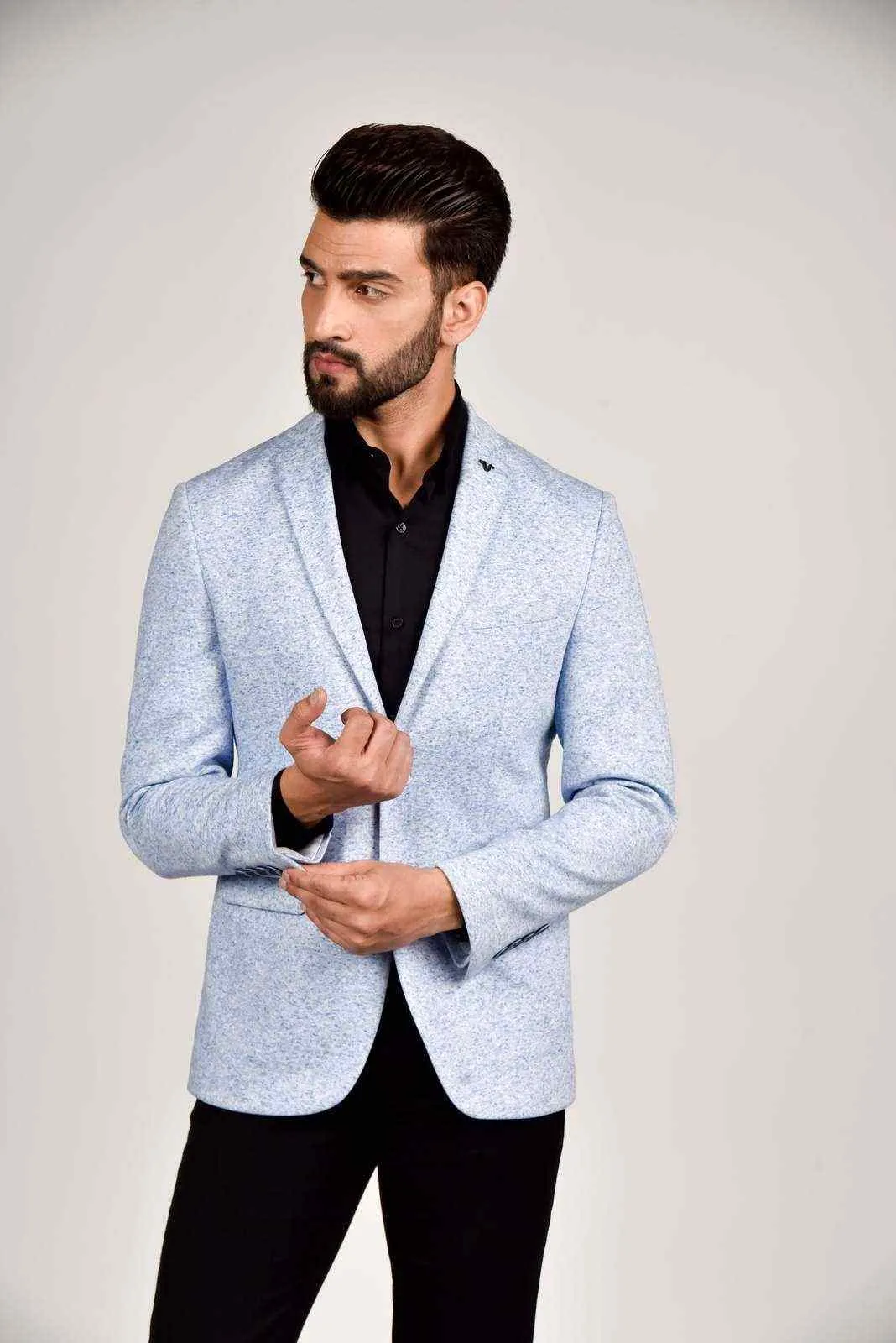 Plus Size of Sky Blue Knitted Blazer for all Occasions