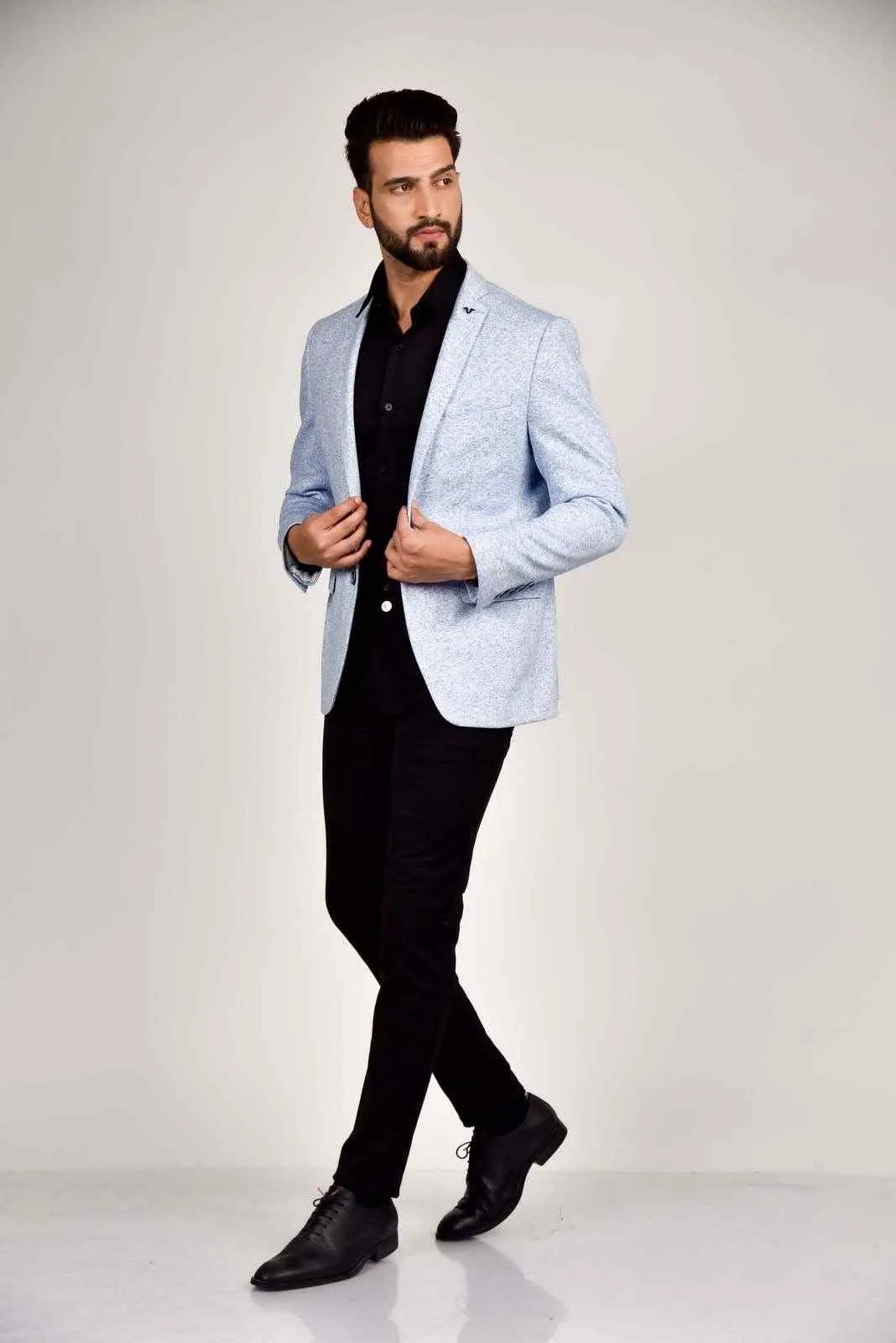 Plus Size of Sky Blue Knitted Blazer for all Occasions