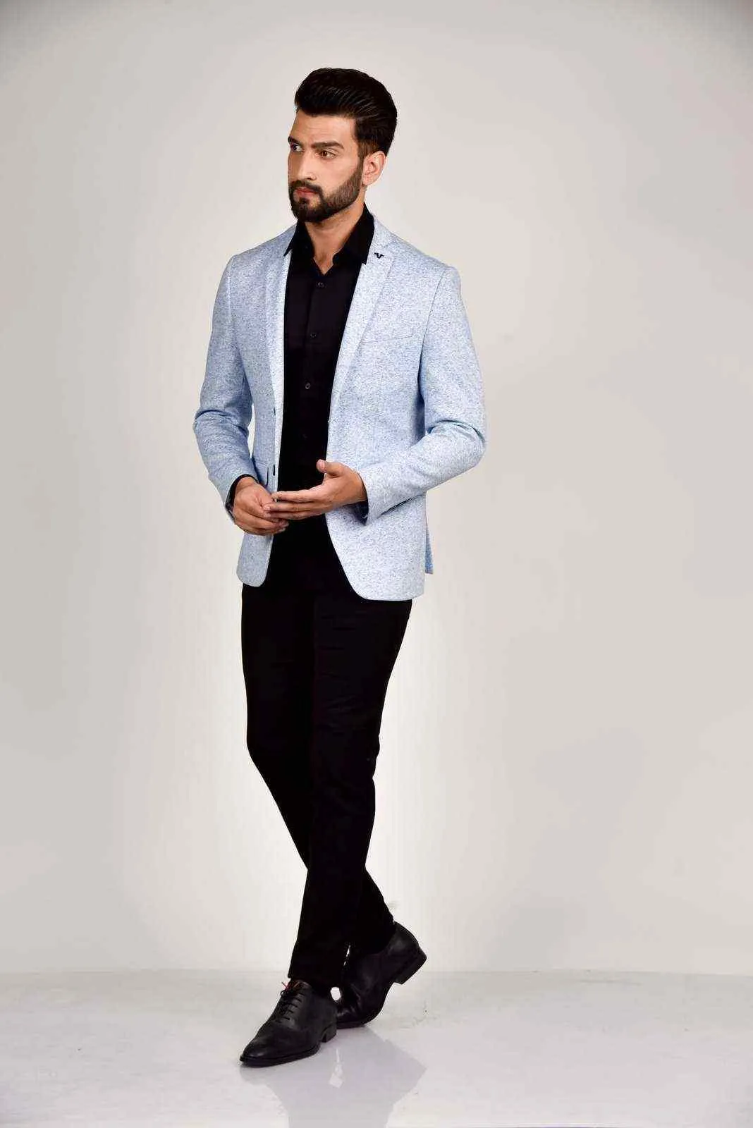 Plus Size of Sky Blue Knitted Blazer for all Occasions