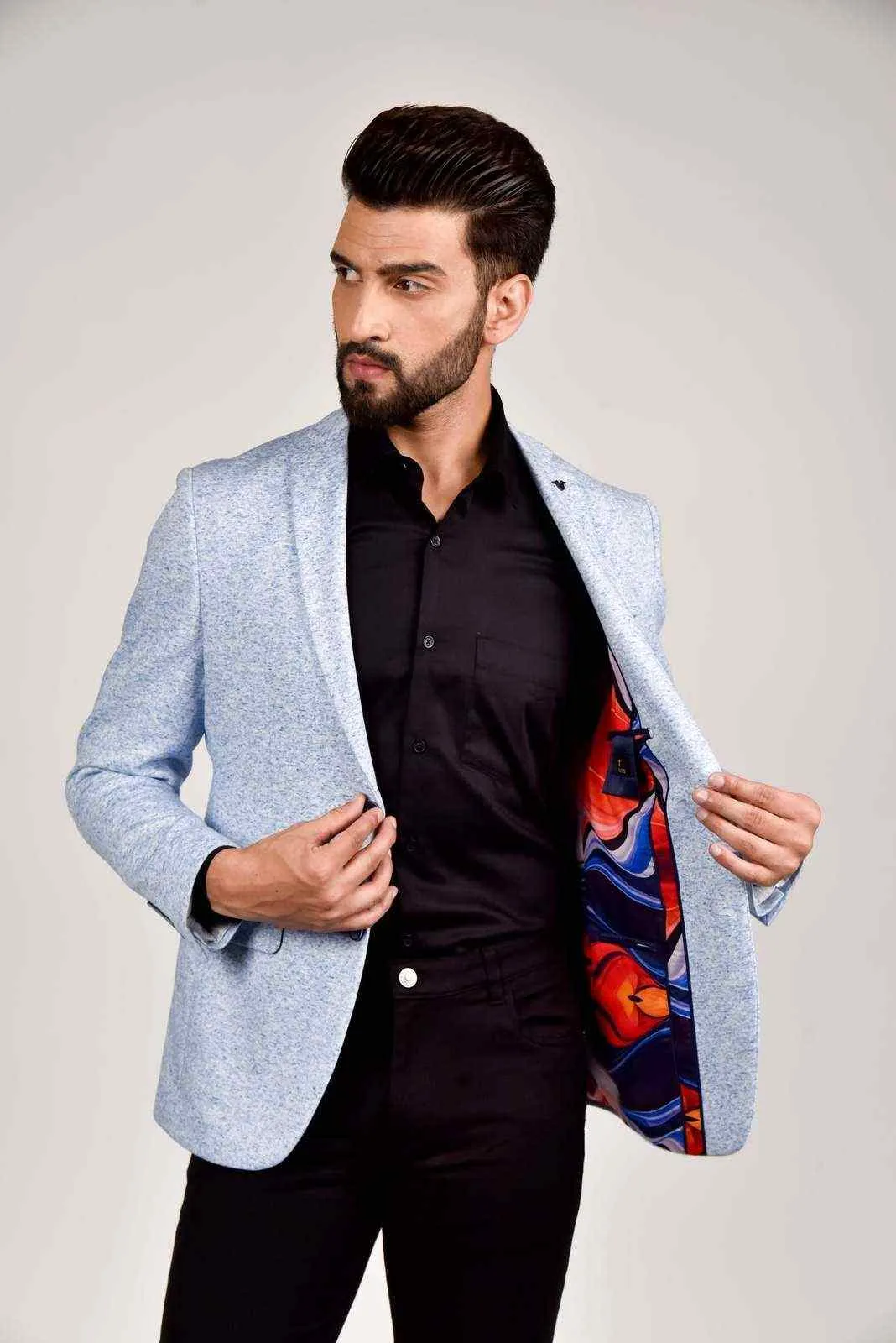 Plus Size of Sky Blue Knitted Blazer for all Occasions