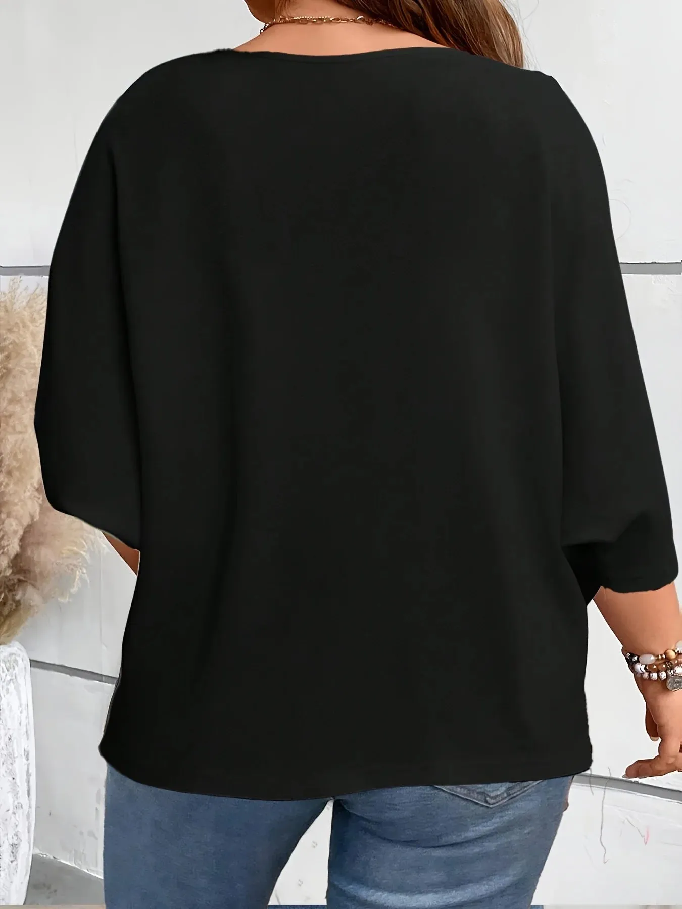 Plus Size Open Front Cardigan Lightweight 3/4 Sleeve Casual