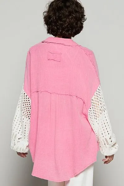 POL Gauze Button Down Shirt - Deep Rose