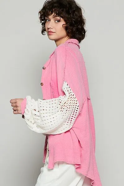 POL Gauze Button Down Shirt - Deep Rose