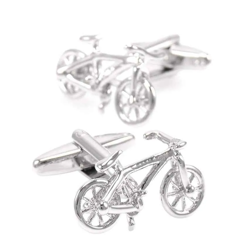 Polished Steel Bicycle-Shaped Cufflinks