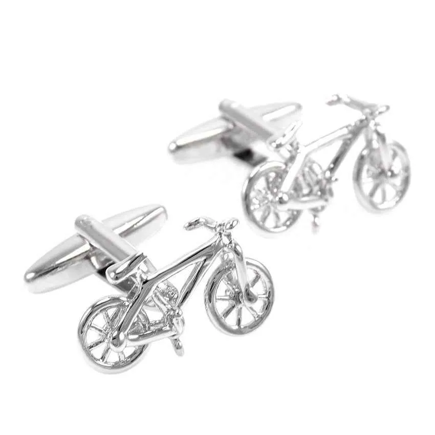 Polished Steel Bicycle-Shaped Cufflinks