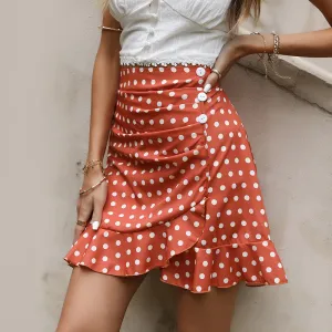 Polka Dot High Waist Ruffled Mini Skirt