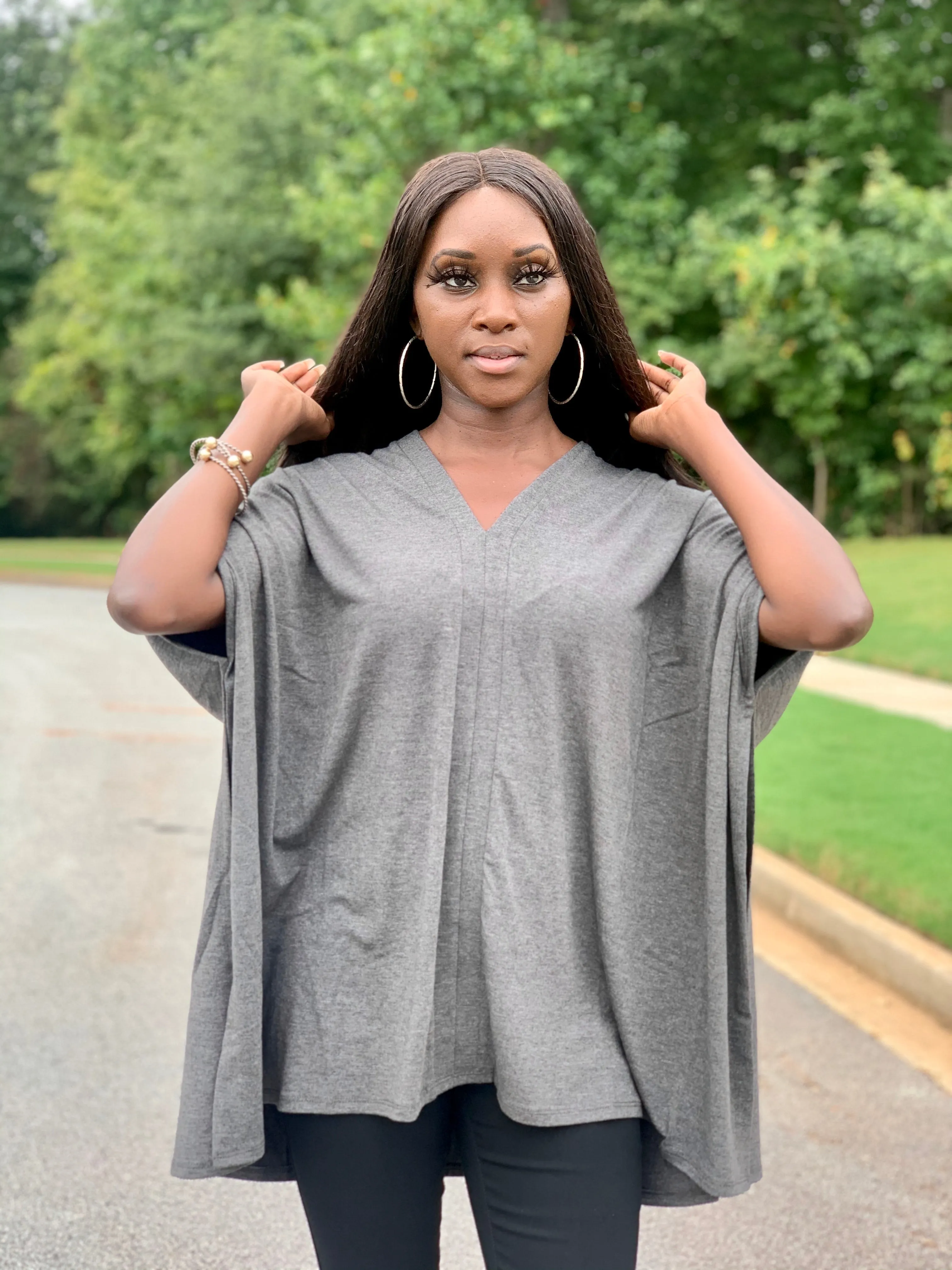Poncho Sleeve Shirt | Charcoal - FINAL SALE