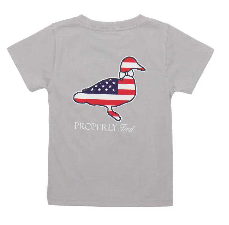 Properly Tied Boys Americana Logo SS - Ice Grey