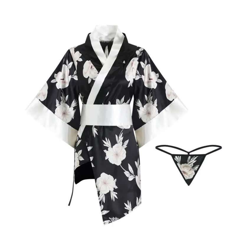 "BLACK MAGNOLIA FLOWER PRINT" KIMONO UB2460