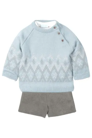 "Florian" Cloud Blue Knit Jumper, Shirt & Cord Shorts