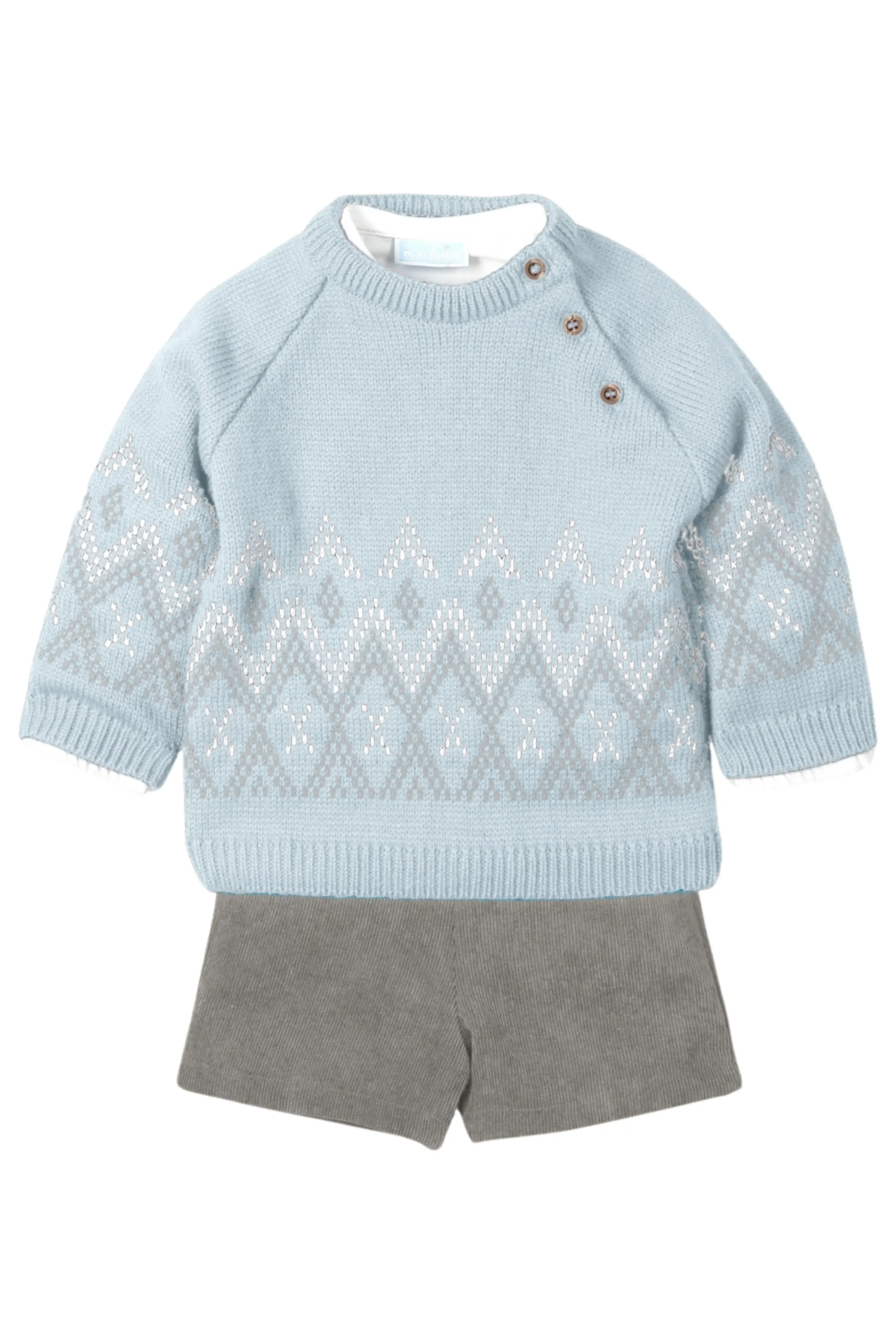 "Florian" Cloud Blue Knit Jumper, Shirt & Cord Shorts