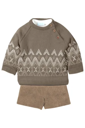 "Florian" Taupe Knit Jumper, Shirt & Cord Shorts