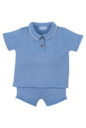 "Franklin" Dusky Blue Knit Polo Shirt & Shorts