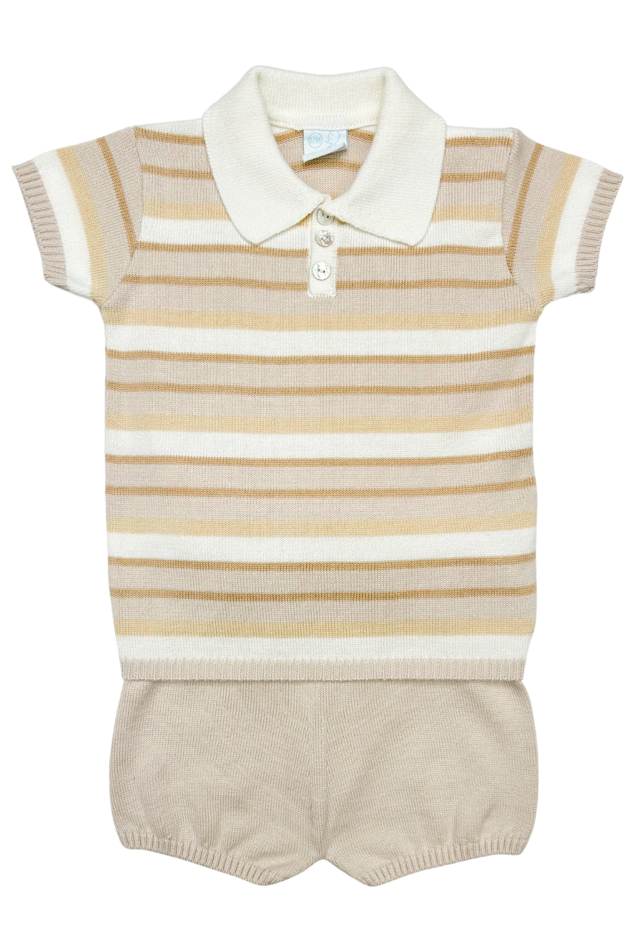 "Jude" Stone, Beige & Camel Stripe Knit Top & Shorts