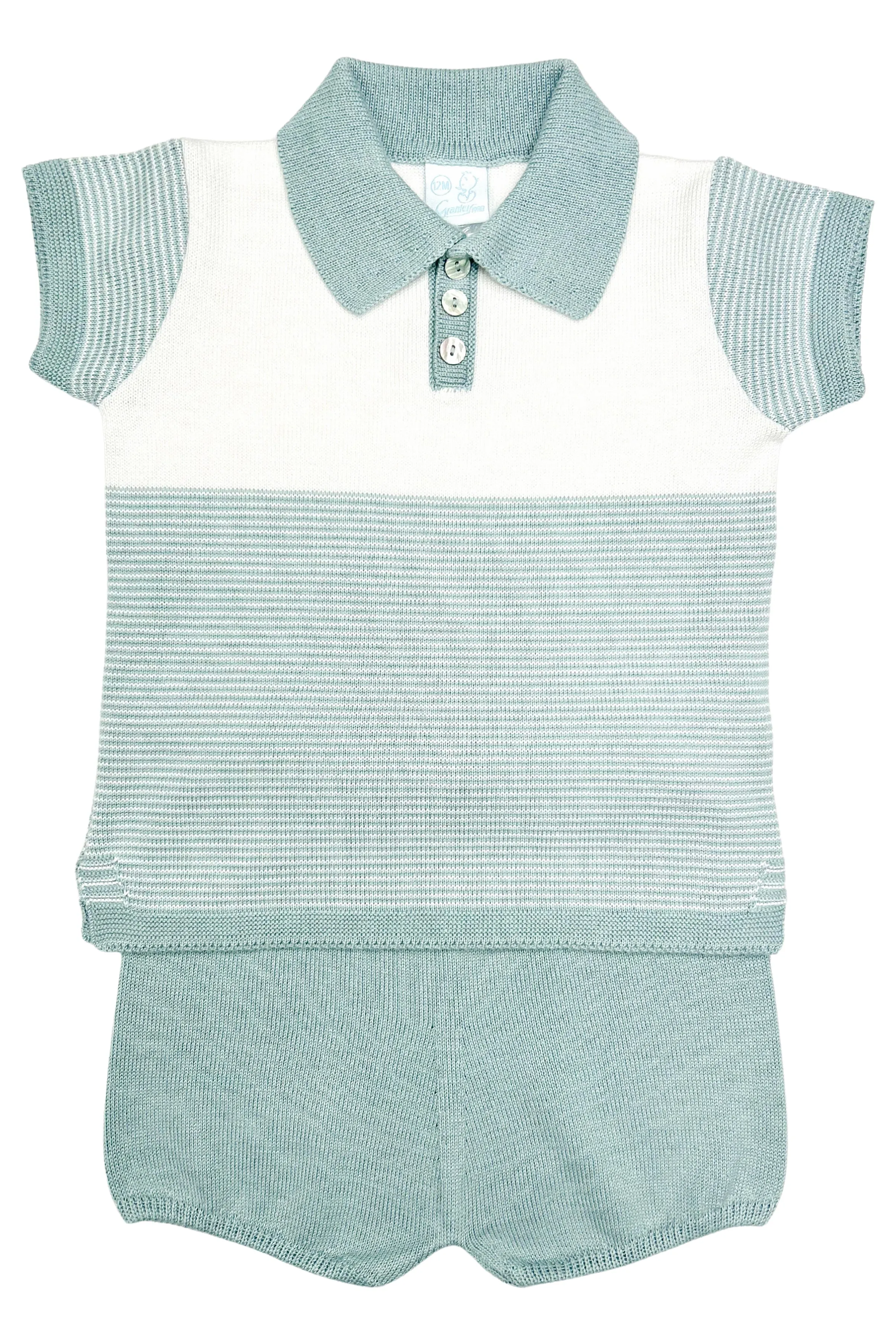 "Rufus" Teal Striped Knit Polo Shirt & Shorts